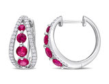 1.78 Carat (ctw) Lab-Created Ruby Hoop Earrings in 14K White Gold with Lab-Created Diamonds